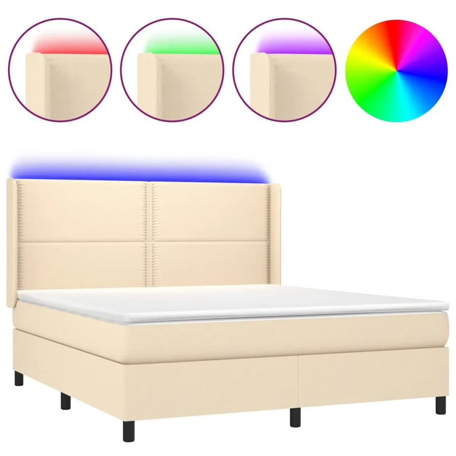 Sommier à lattes de lit matelas LED Crème 180x200 cm Tissu - 2