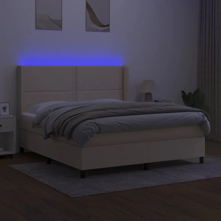 Sommier à lattes de lit matelas LED Crème 180x200 cm Tissu - 3