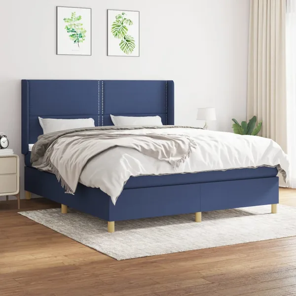 Sommier à lattes de lit avec matelas Bleu 180x200 cm Tissu
