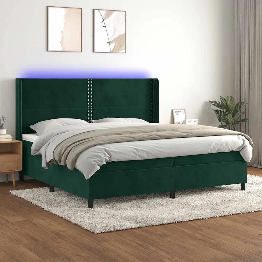 Sommier à lattes de lit matelas et LED Vert foncé 200x200 cm