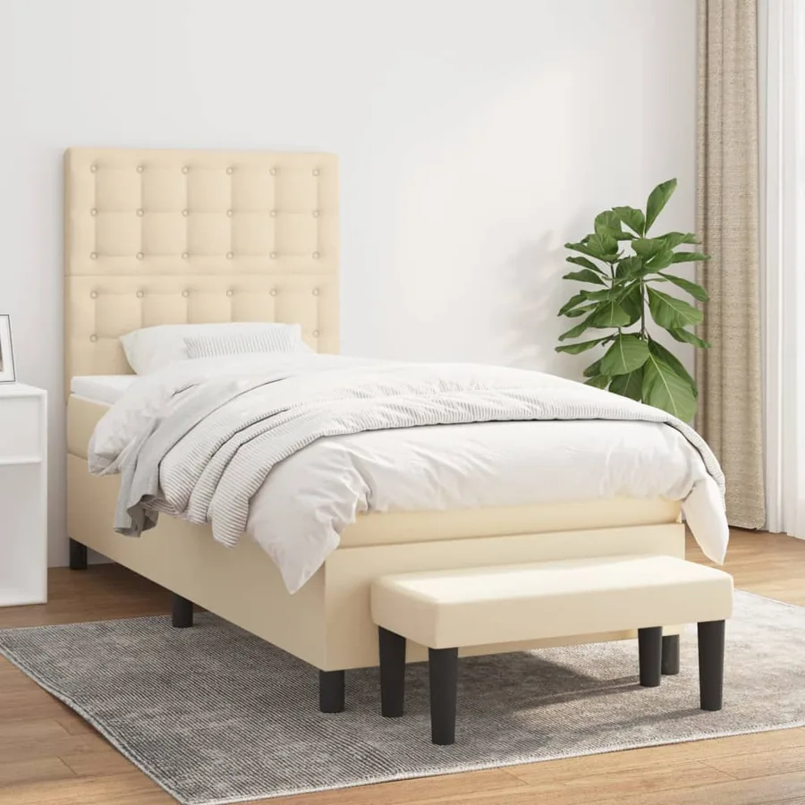Sommier à lattes de lit avec matelas Crème 80x200 cm Tissu