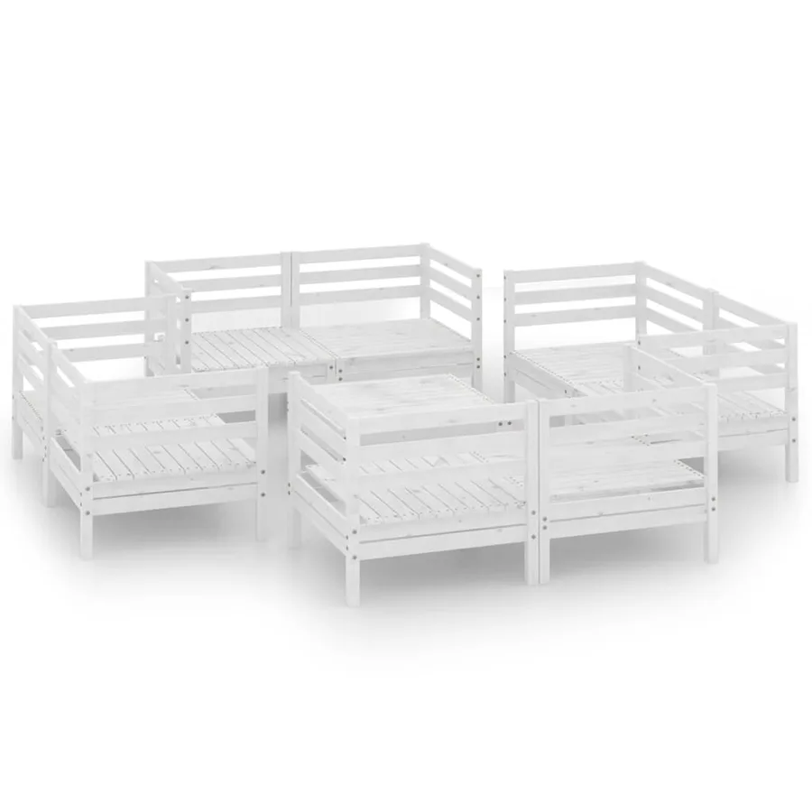 Salon de jardin 9 pcs blanc bois de pin massif - 2