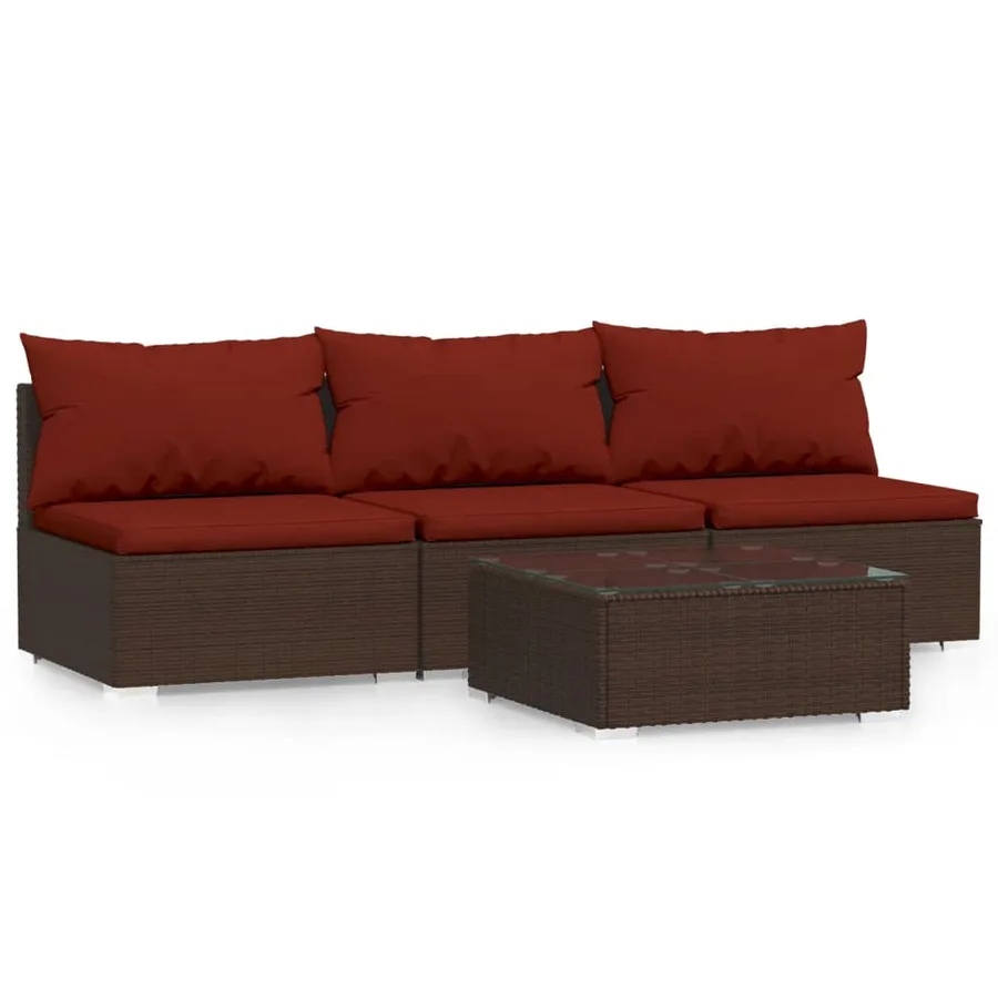 Salon de jardin 4 pcs avec coussins Marron Résine tressée - 2