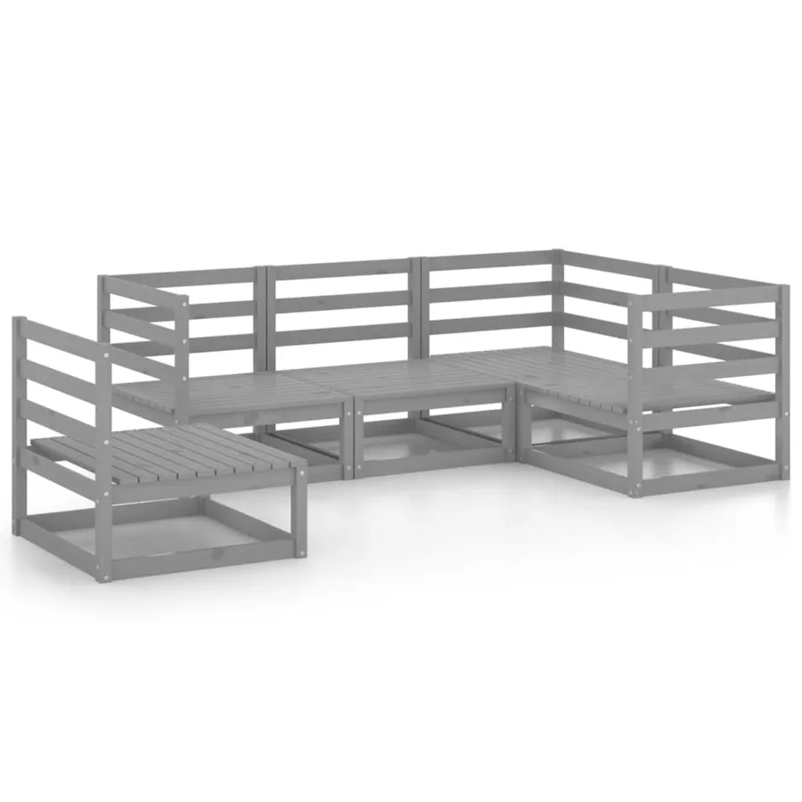 Salon de jardin 5 pcs gris bois de pin massif - 2