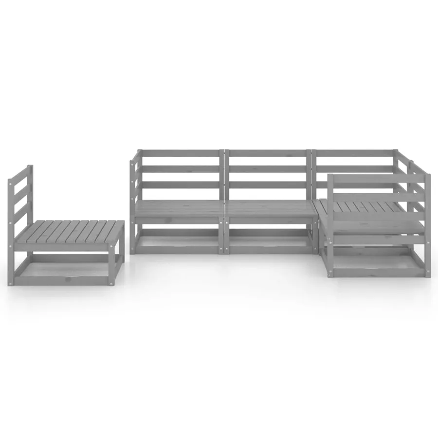 Salon de jardin 5 pcs gris bois de pin massif - 3
