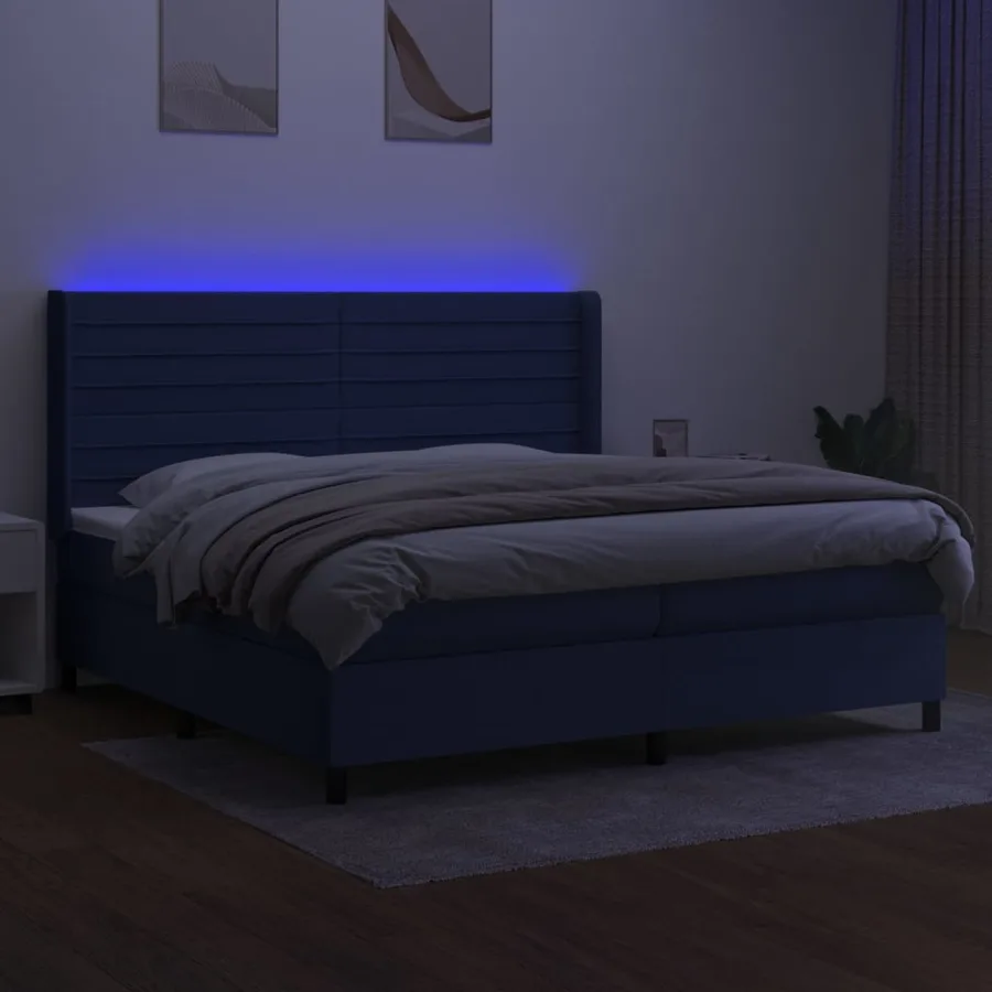 Sommier à lattes de lit matelas et LED Bleu 200x200 cm Tissu - 3