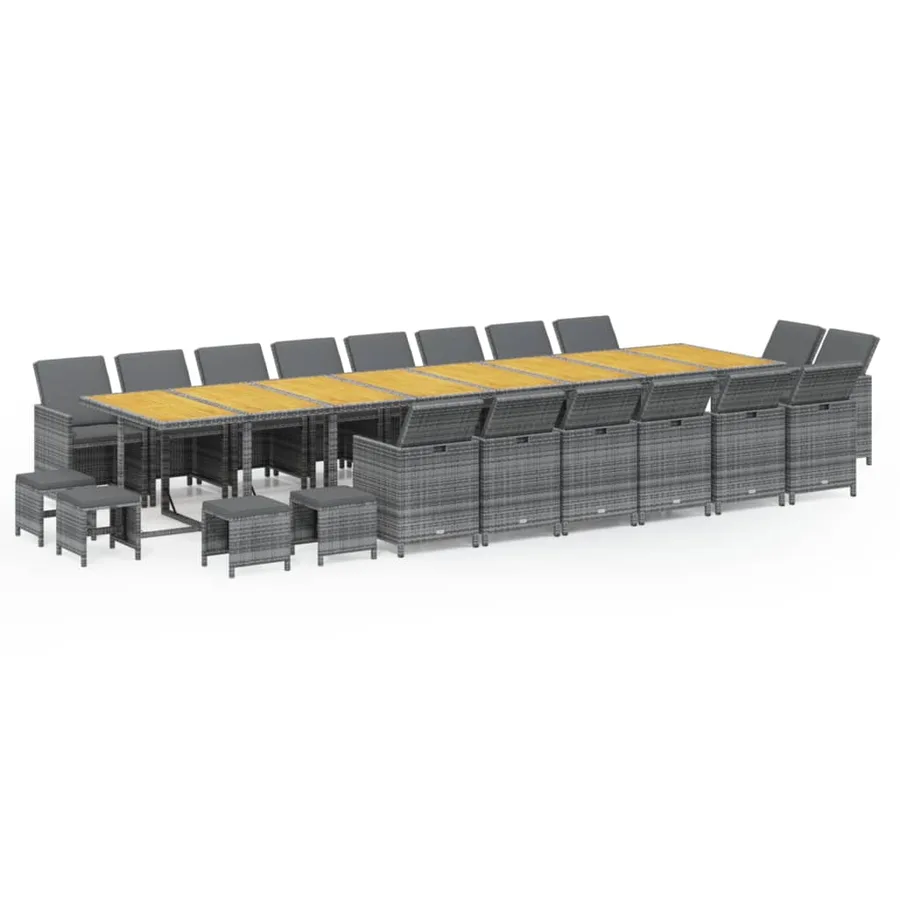 Ensemble à manger de jardin coussins 21 pcs Gris Résine tressée - 2