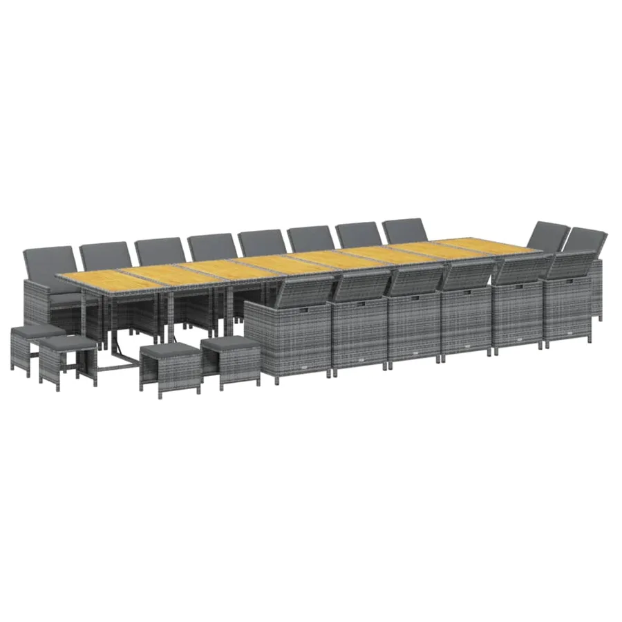 Ensemble à manger de jardin coussins 21 pcs Gris Résine tressée - 3