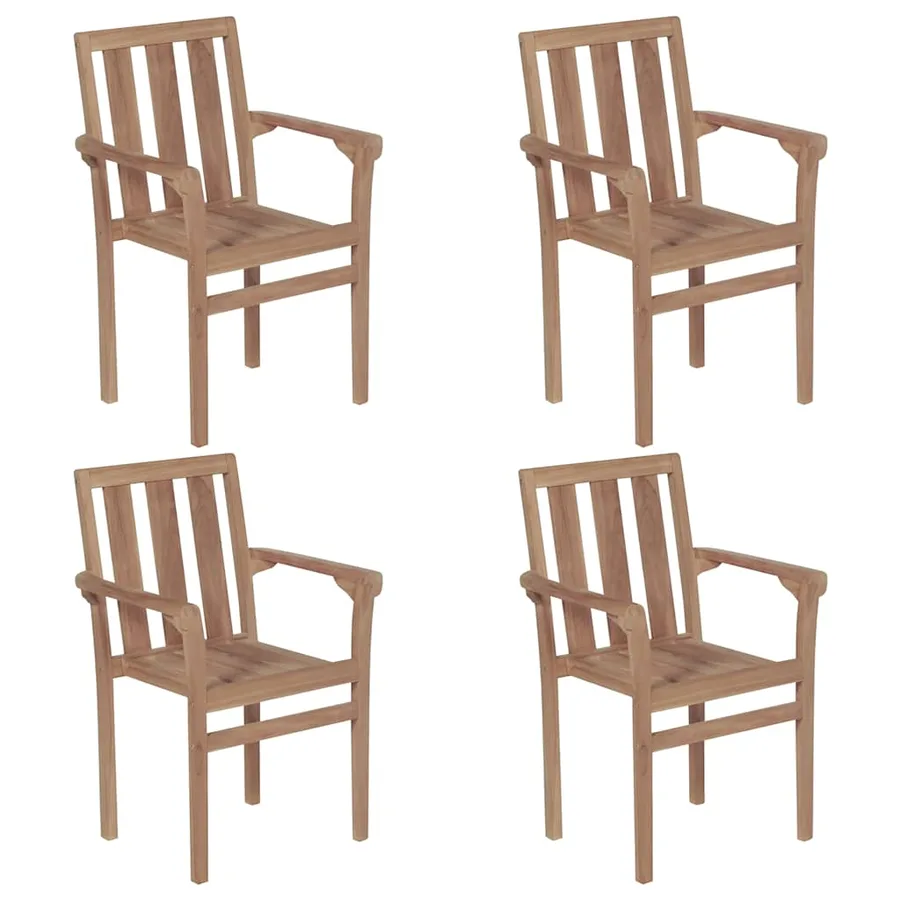 Chaises de jardin empilables avec coussins lot de 4 Teck solide - 2