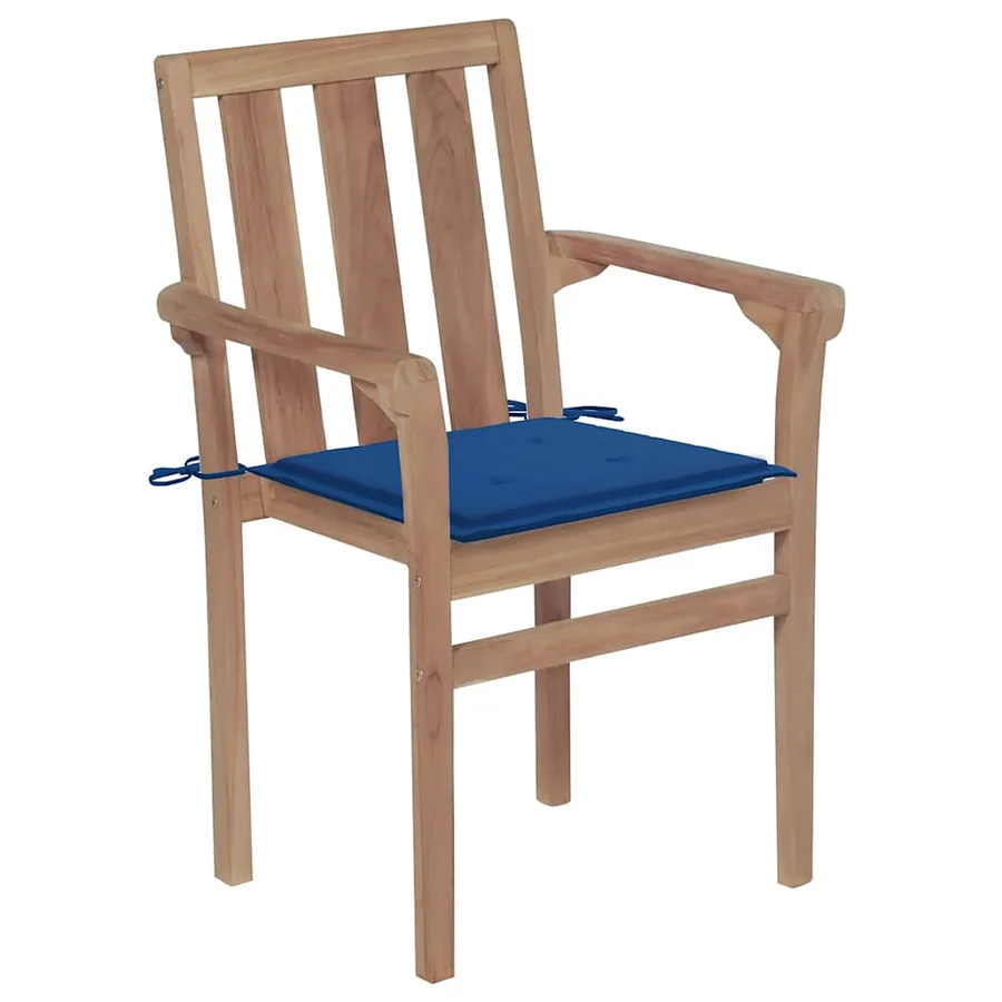 Chaises de jardin empilables avec coussins lot de 4 Teck solide - 3