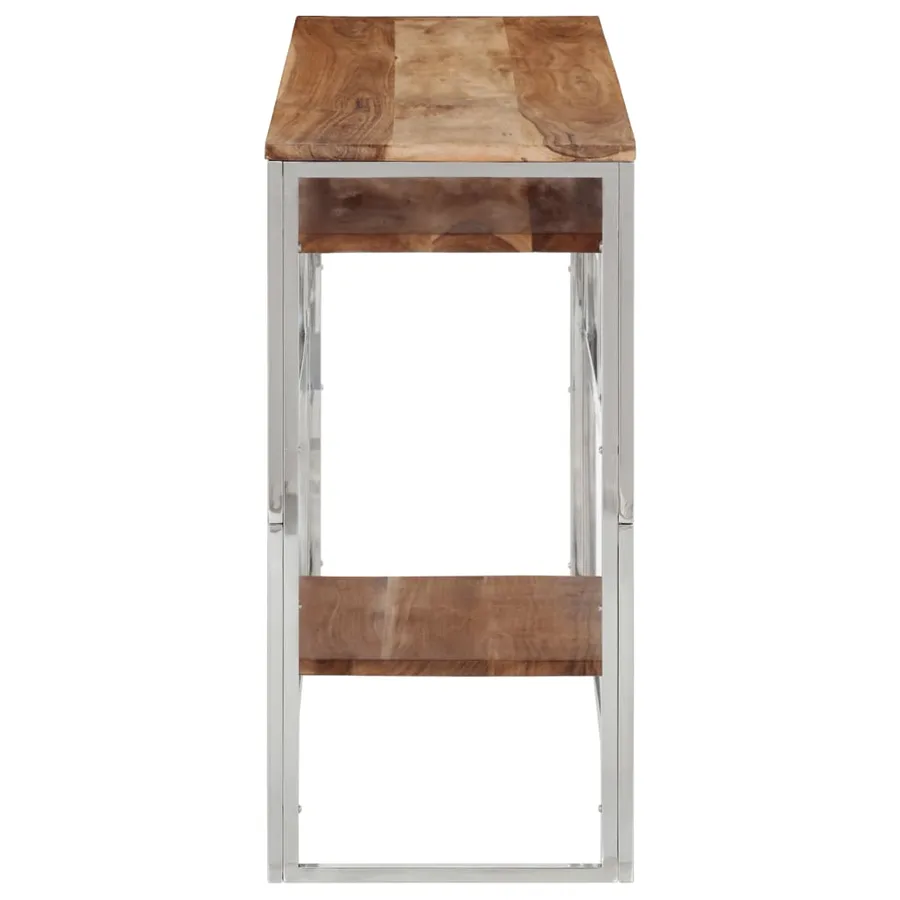 Table console argenté acier inoxydable et bois massif d'acacia - 4