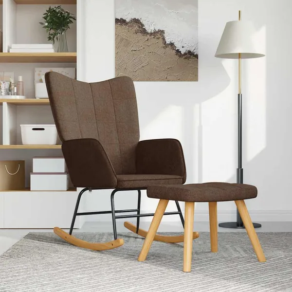 Chaise à bascule avec tabouret Marron Tissu