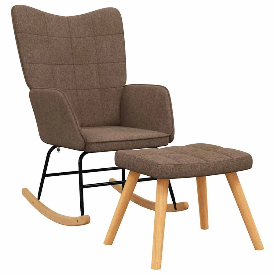Chaise à bascule avec tabouret Marron Tissu - 2