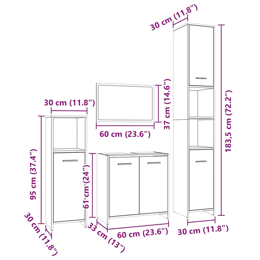 Ensemble de meubles de salle de bain 4 pcs Sonoma gris - 11