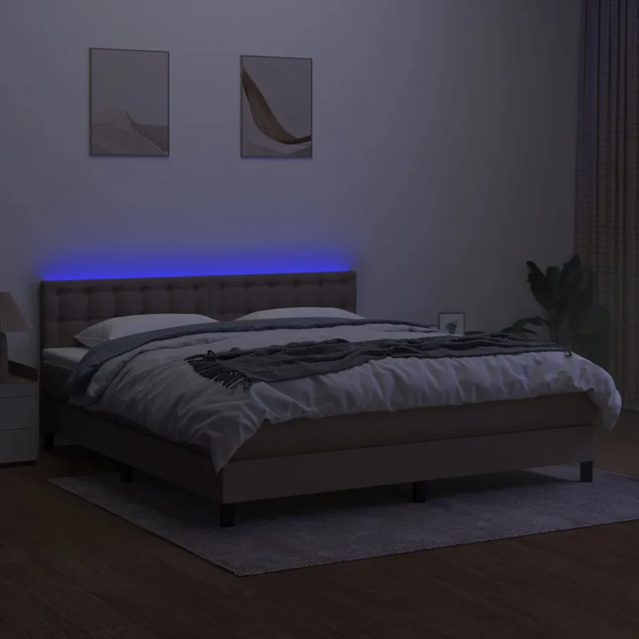 Sommier à lattes de lit avec matelas LED Taupe 160x200 cm Tissu - 4