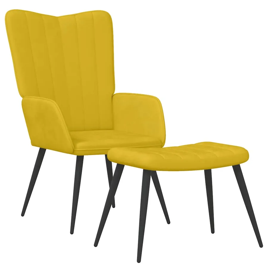 Chaise de relaxation avec tabouret Jaune moutarde Velours - 2