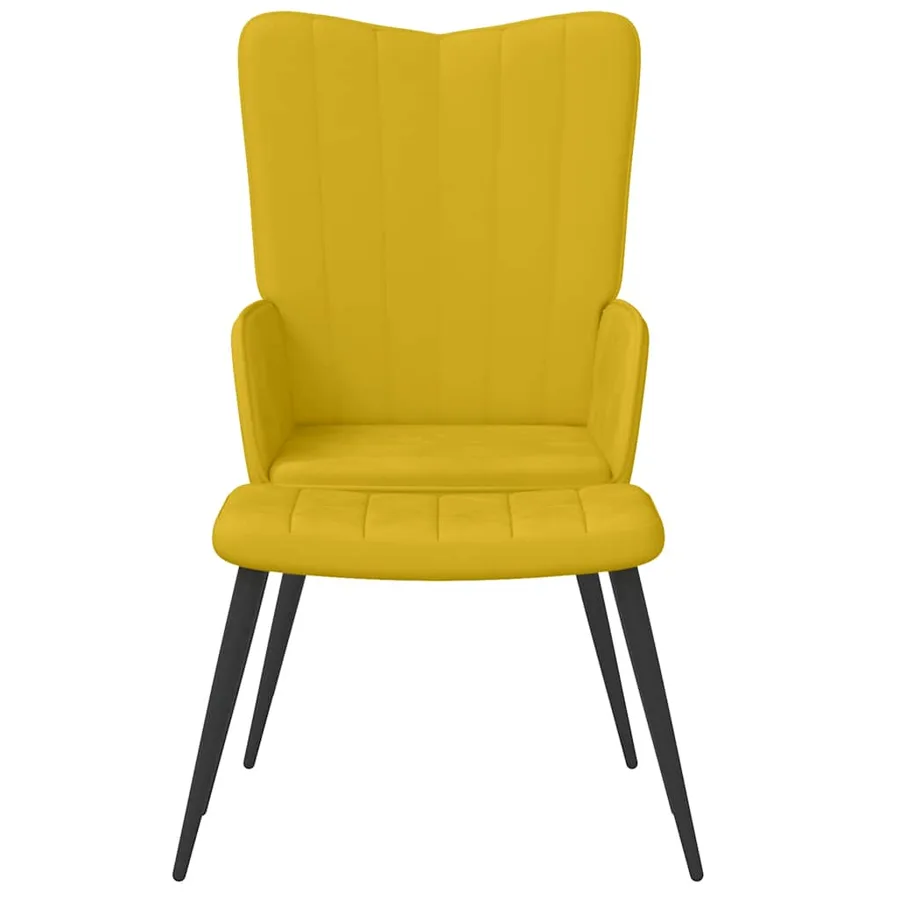 Chaise de relaxation avec tabouret Jaune moutarde Velours - 3