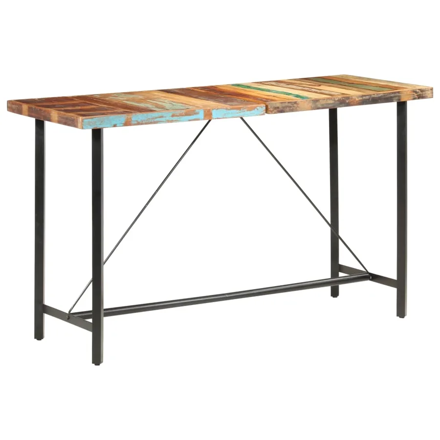 Ensemble de bar 9 pcs Bois de récupération et cuir véritable - 16