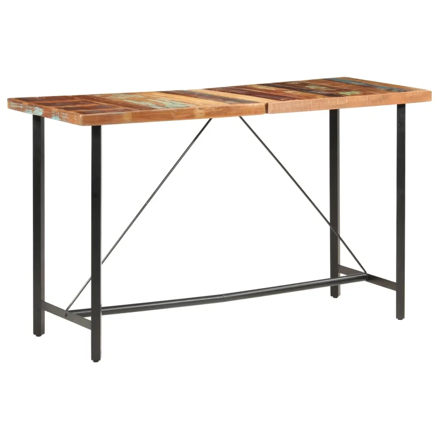 Ensemble de bar 9 pcs Bois de récupération et cuir véritable - 17