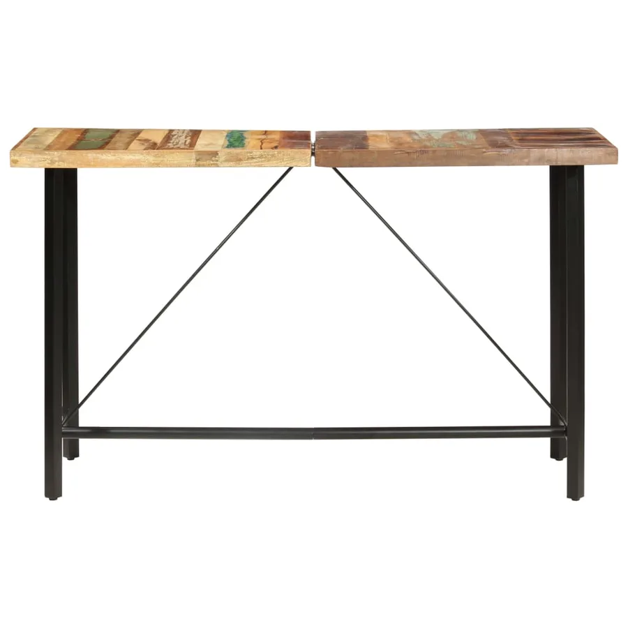 Ensemble de bar 9 pcs Bois de récupération et cuir véritable - 3