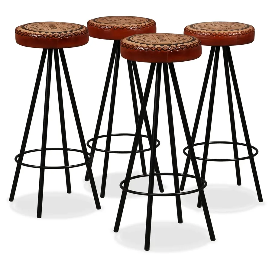 Ensemble de bar 9 pcs Bois de récupération et cuir véritable - 8