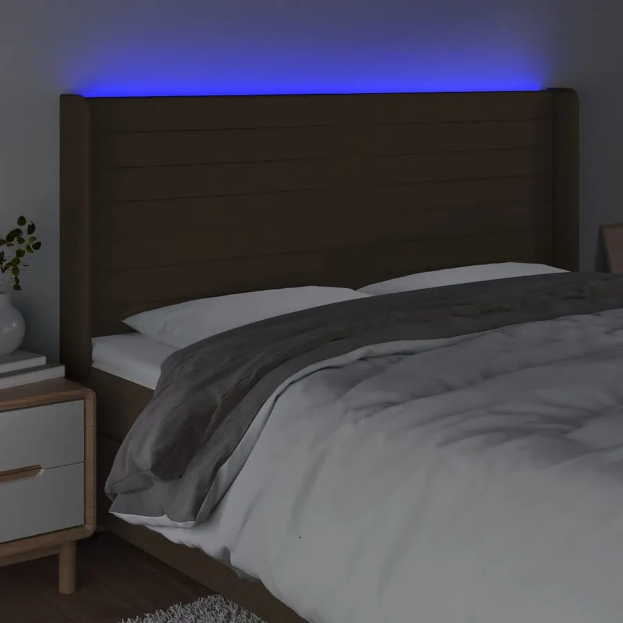 Tête de lit à LED Marron foncé 183x16x118/128 cm Tissu - 4