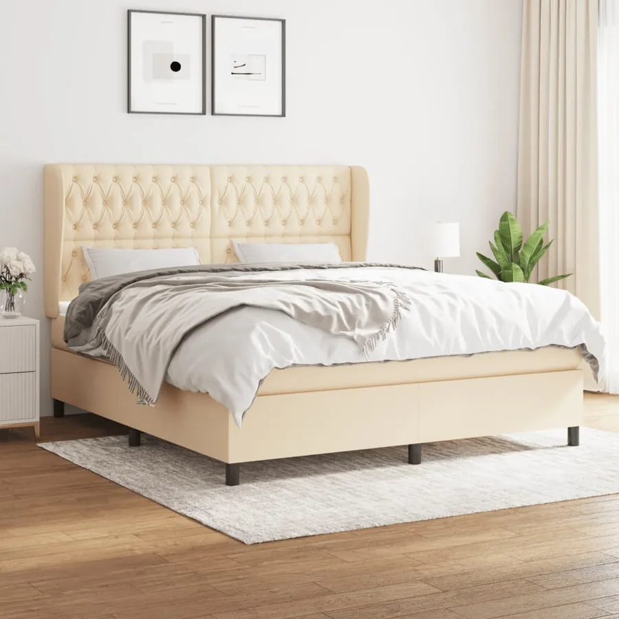 Sommier à lattes de lit avec matelas Crème 180x200 cm Tissu