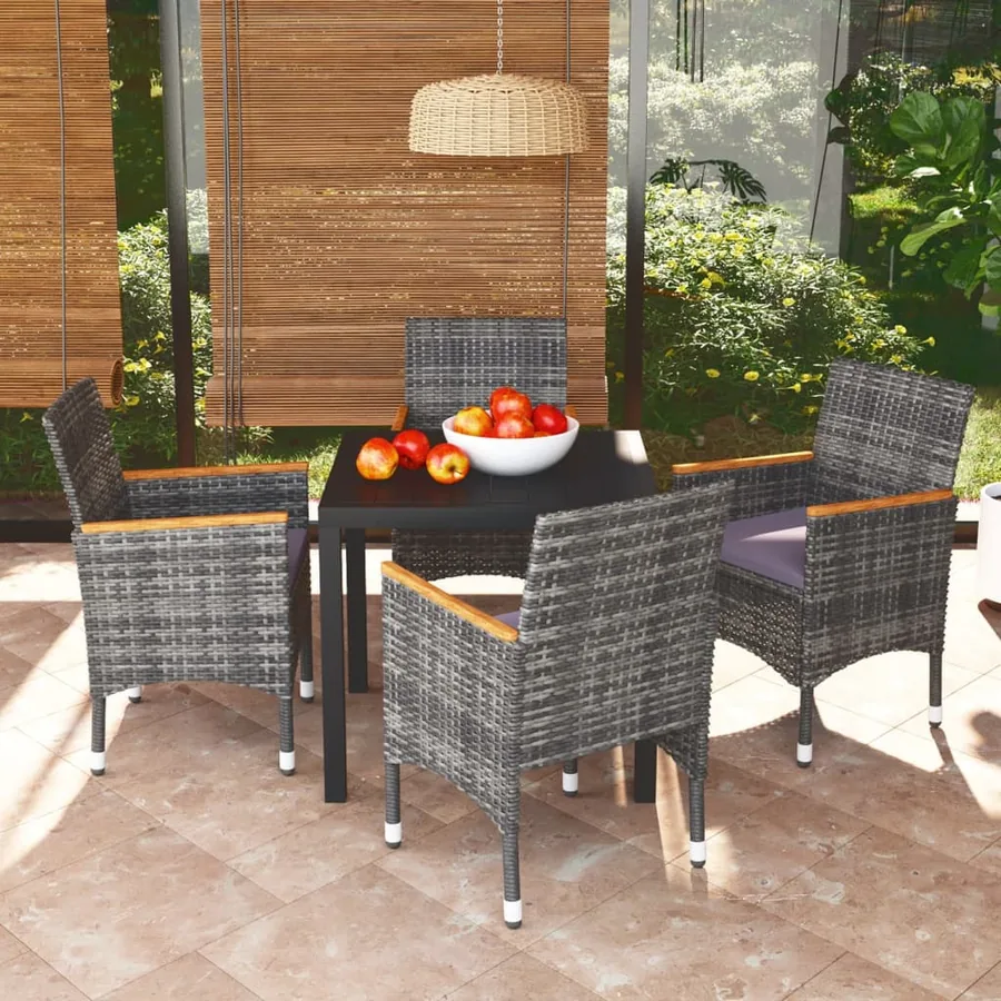 Ensemble à manger de jardin coussins 5pcs Résine tressée Gris