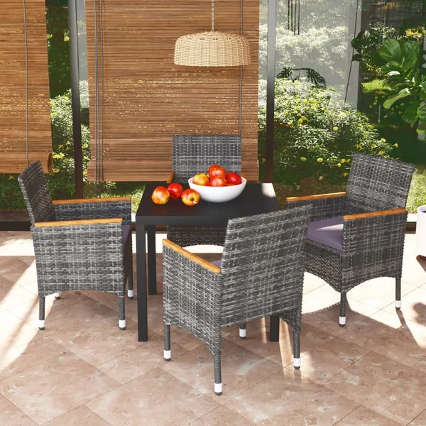 Ensemble à manger de jardin coussins 5pcs Résine tressée Gris
