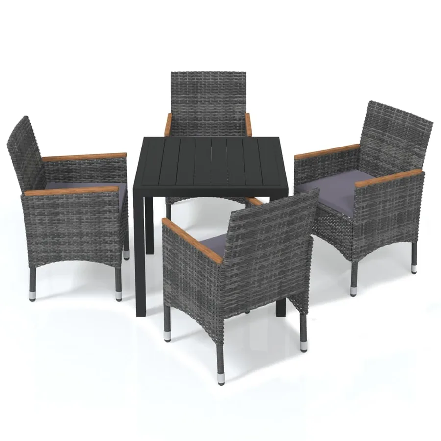 Ensemble à manger de jardin coussins 5pcs Résine tressée Gris - 2