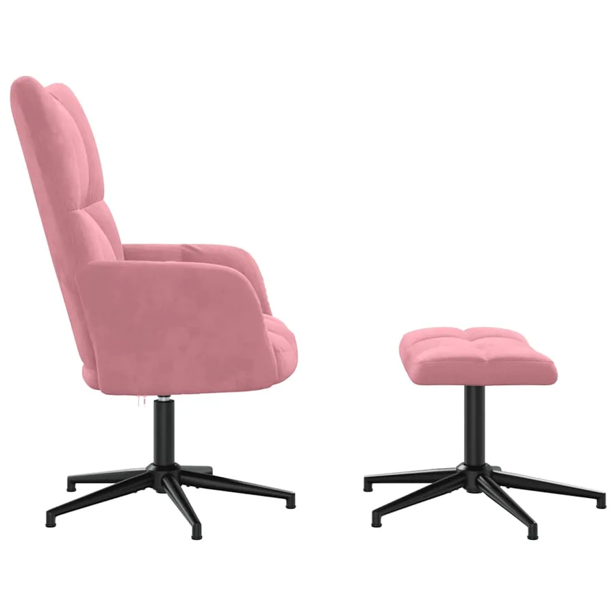 Chaise de relaxation avec tabouret Rose Velours - 4