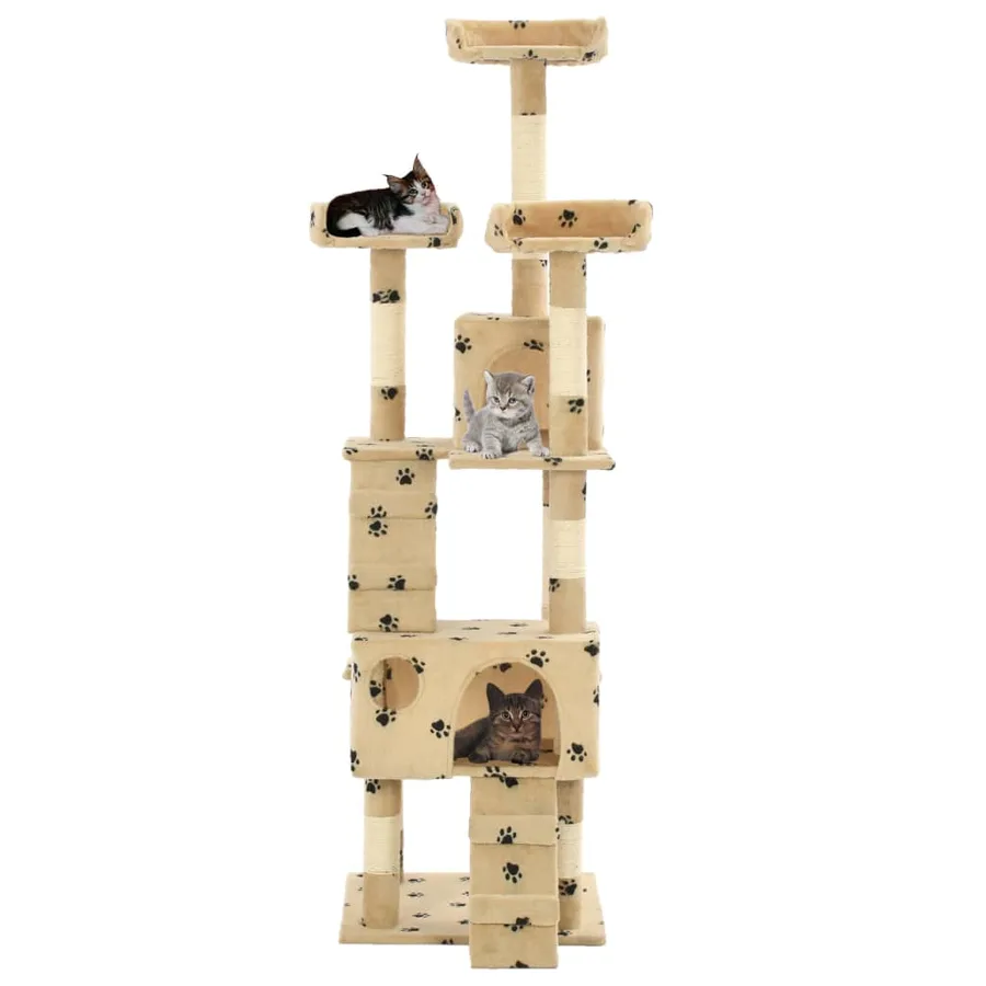 Arbre à chat et griffoirs en sisal 170 cm Beige Motif de pattes - 2