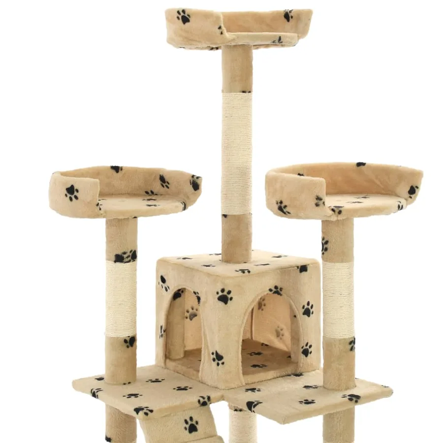 Arbre à chat et griffoirs en sisal 170 cm Beige Motif de pattes - 5