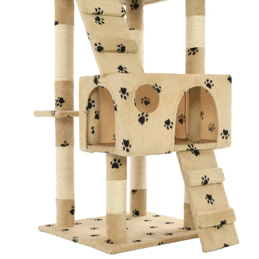 Arbre à chat et griffoirs en sisal 170 cm Beige Motif de pattes - 6