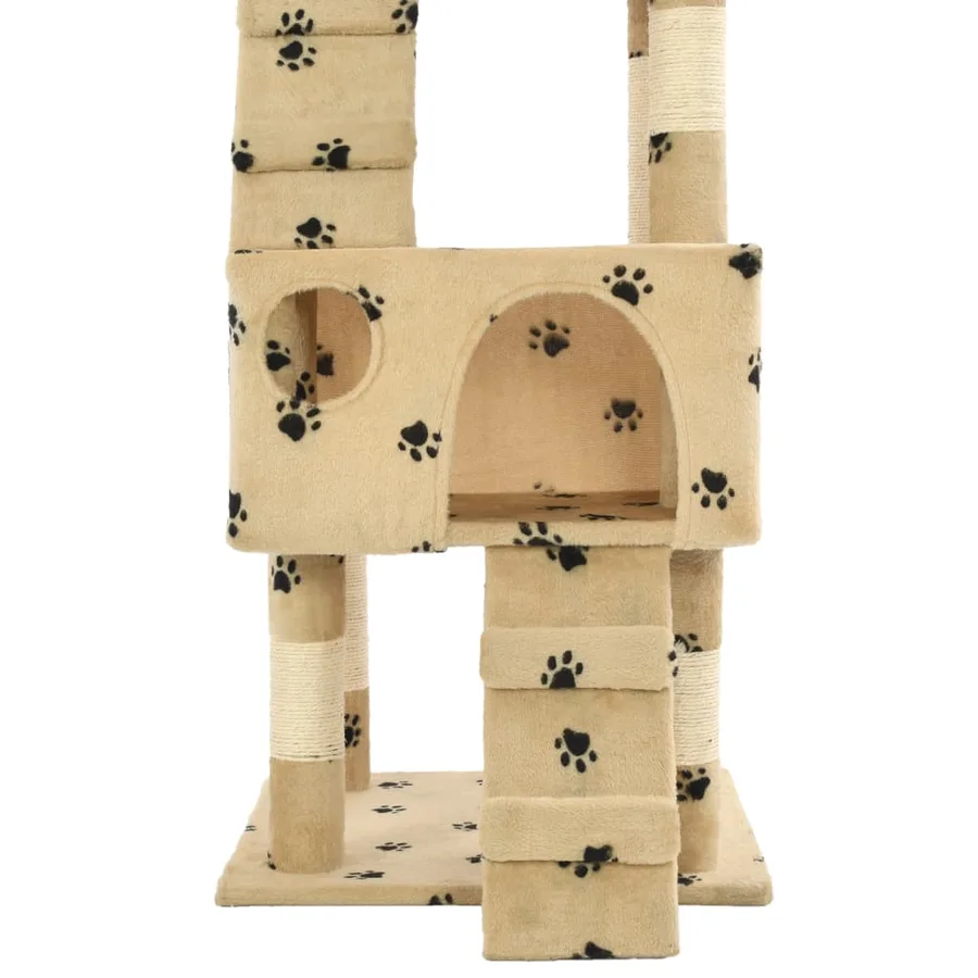 Arbre à chat et griffoirs en sisal 170 cm Beige Motif de pattes - 7