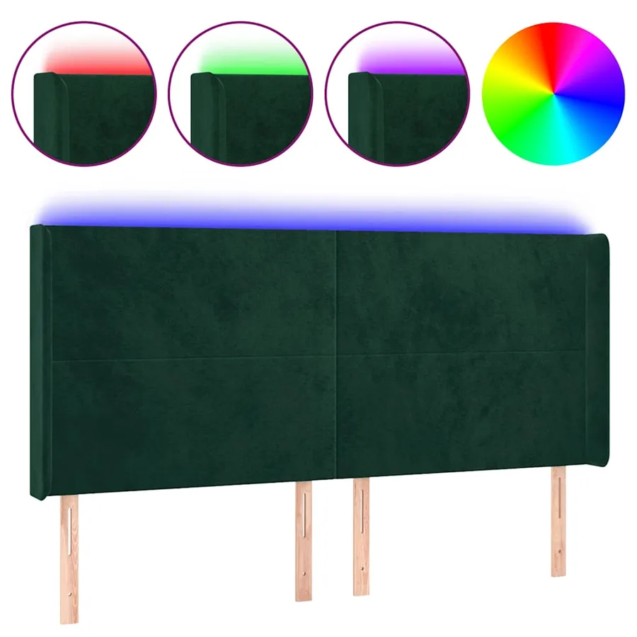 Tête de lit à LED Vert foncé 203x16x118/128 cm Velours - 2