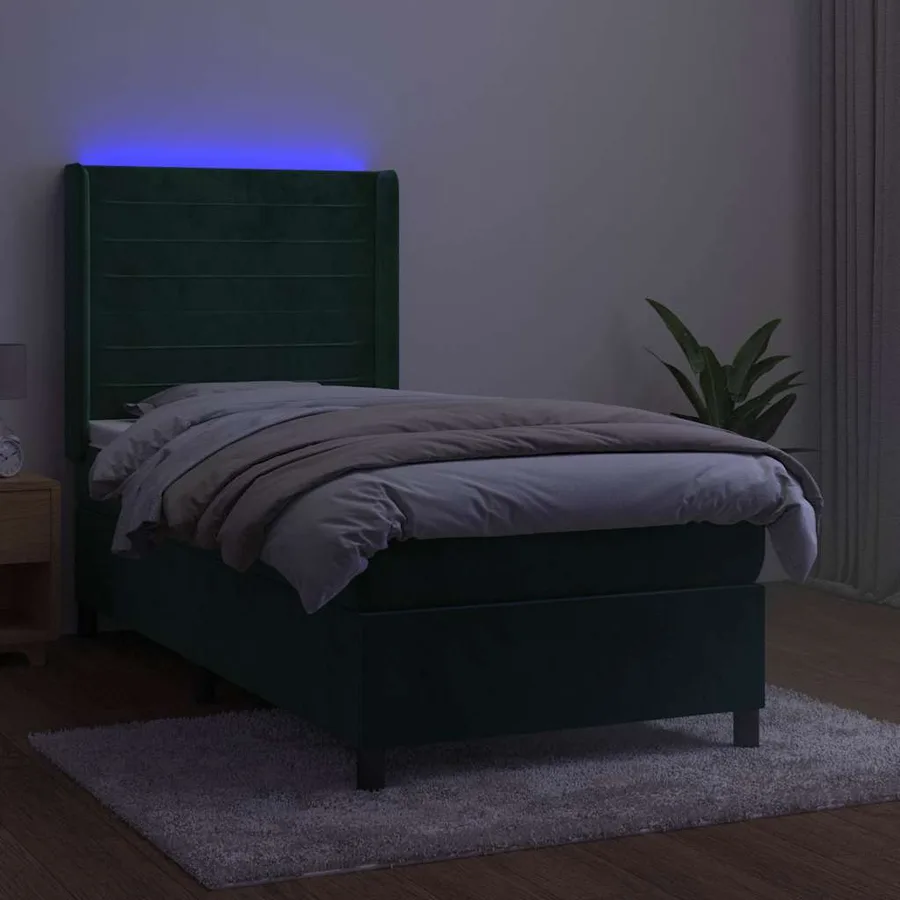 Sommier à lattes de lit et matelas et LED Vert foncé 90x190cm - 3