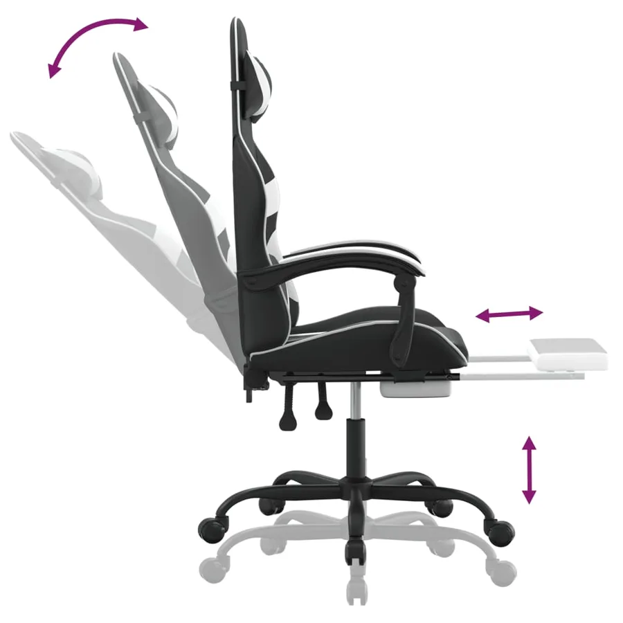 Chaise de jeu pivotante et repose-pied Noir et blanc Similicuir - 11