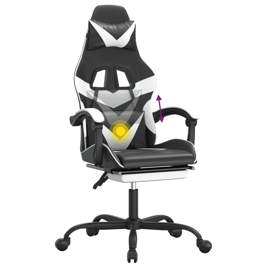 Chaise de jeu pivotante et repose-pied Noir et blanc Similicuir - 12
