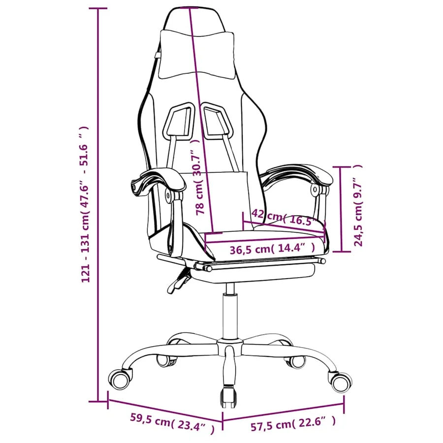 Chaise de jeu pivotante et repose-pied Noir et blanc Similicuir - 15