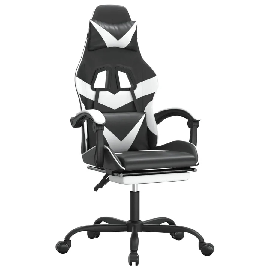 Chaise de jeu pivotante et repose-pied Noir et blanc Similicuir - 2