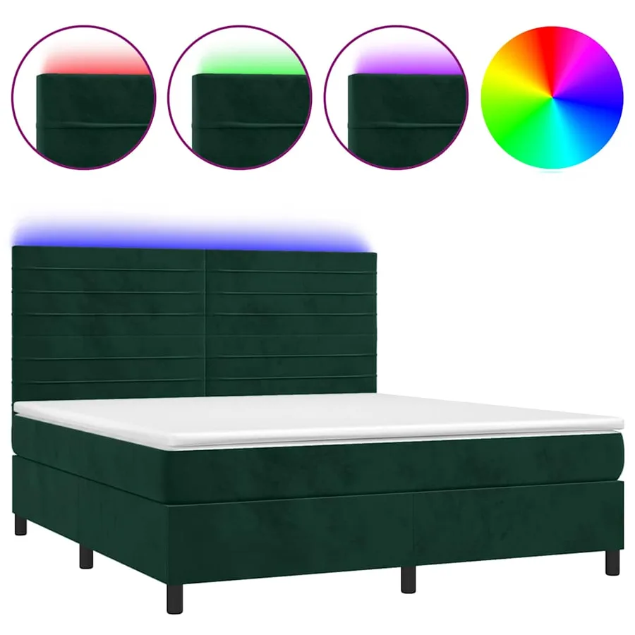 Sommier à lattes de lit avec matelas LED Vert foncé 180x200 cm - 2