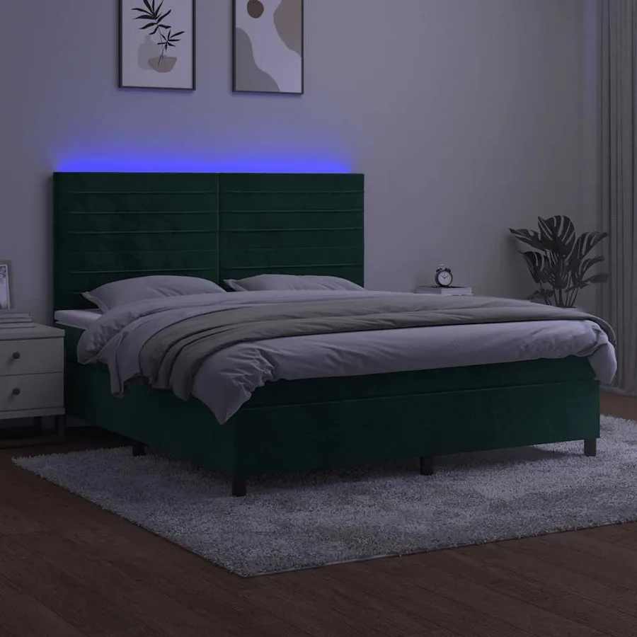 Sommier à lattes de lit avec matelas LED Vert foncé 180x200 cm - 4