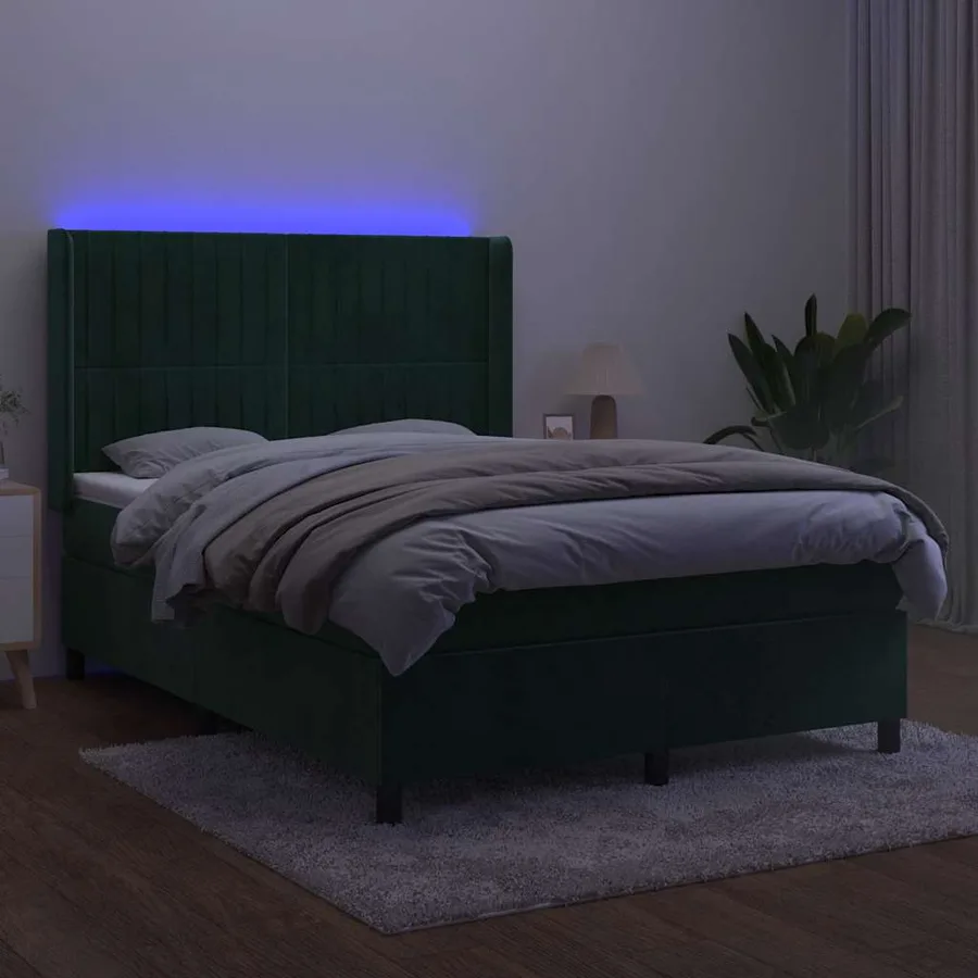 Sommier à lattes de lit matelas et LED Vert foncé 140x200 cm - 3