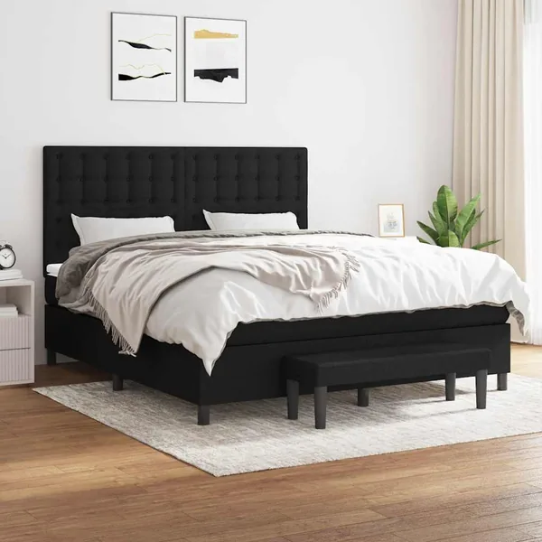 Sommier à lattes de lit avec matelas Noir 160x200 cm Tissu