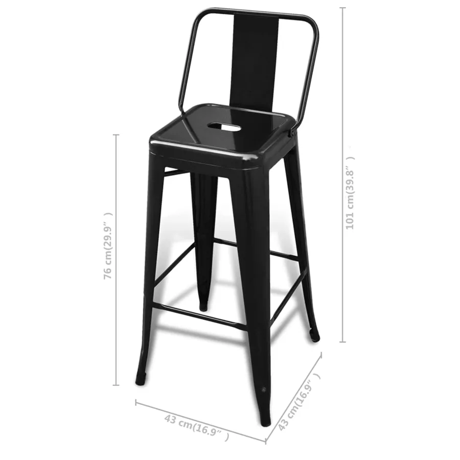 Tabourets de bar lot de 6 noir acier - 4