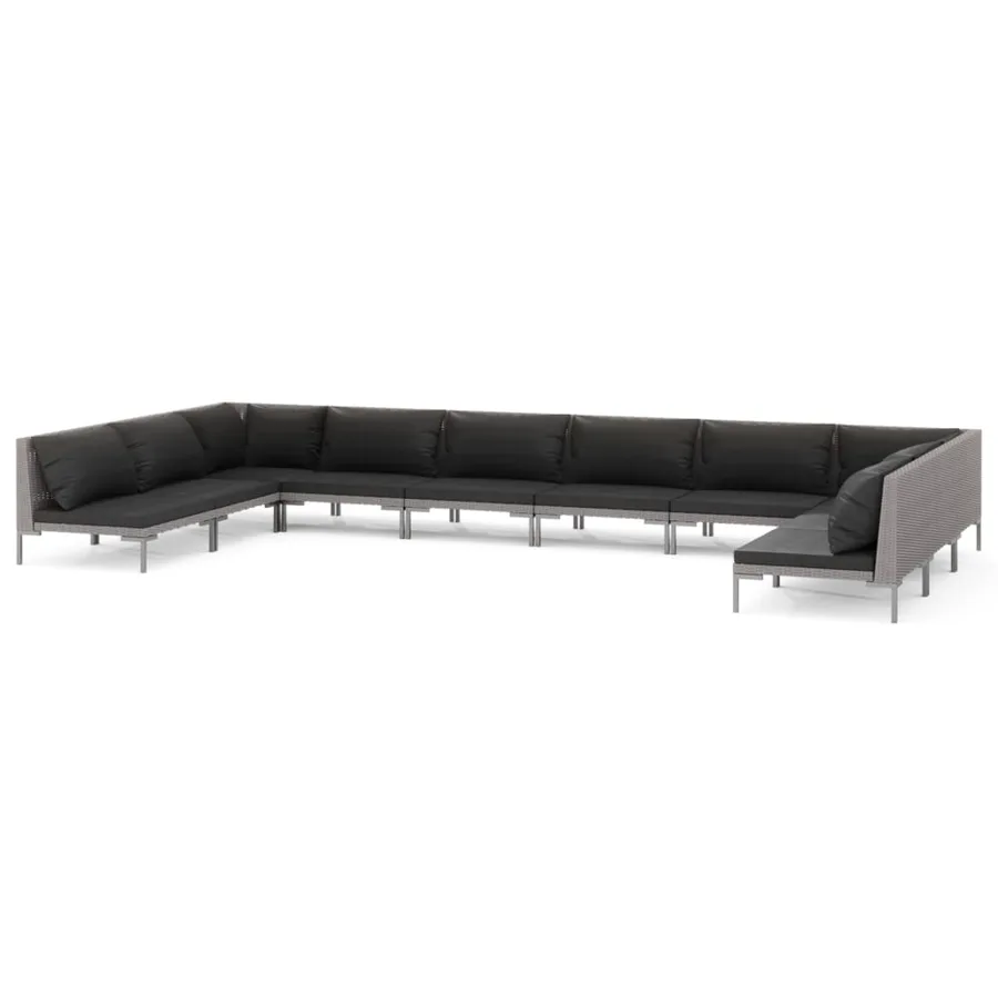 Salon de jardin 10 pcs avec coussins Résine tressée Gris foncé - 2