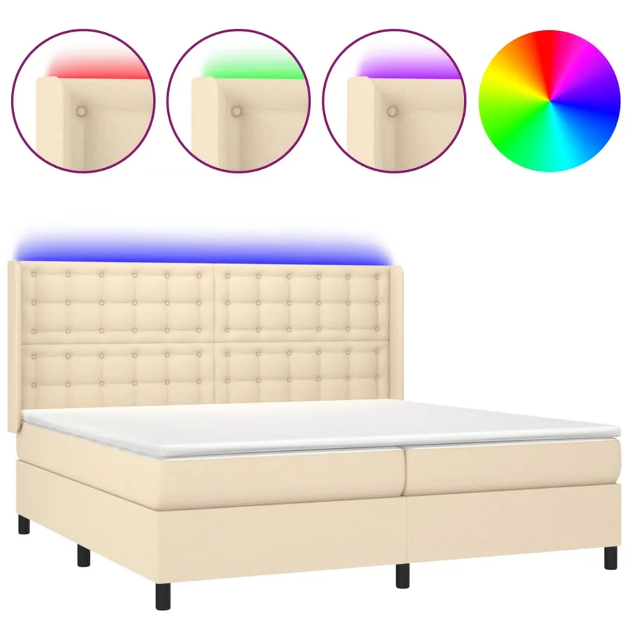 Sommier à lattes de lit matelas et LED Crème 200x200 cm Tissu - 2