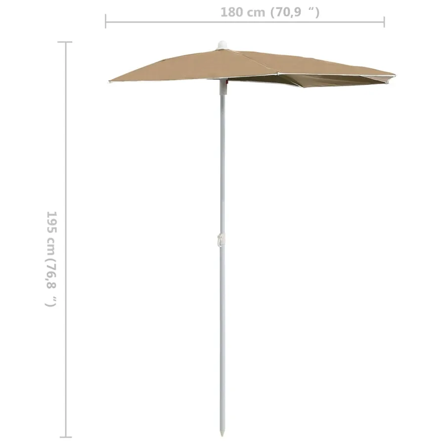 Demi-parasol de jardin avec mât 180x90 cm taupe - 8