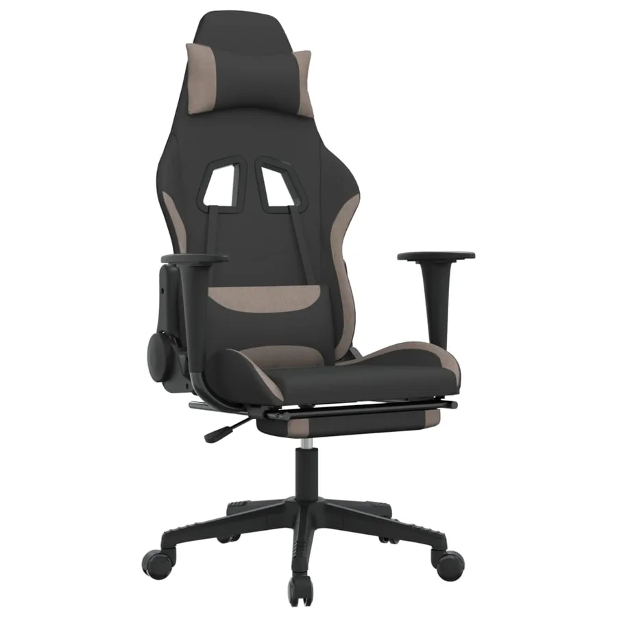 Chaise de jeu de massage avec repose-pied Noir et taupe Tissu - 2